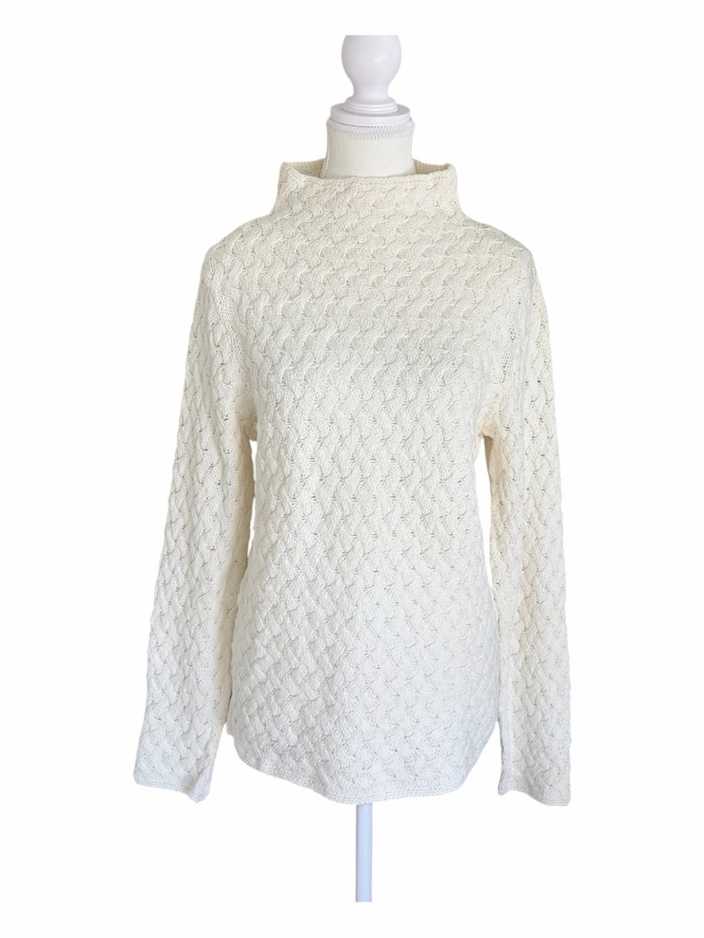 Charter Club Large Cream Knitted Textured Knit Mock Neck Long Sleeve Sweater